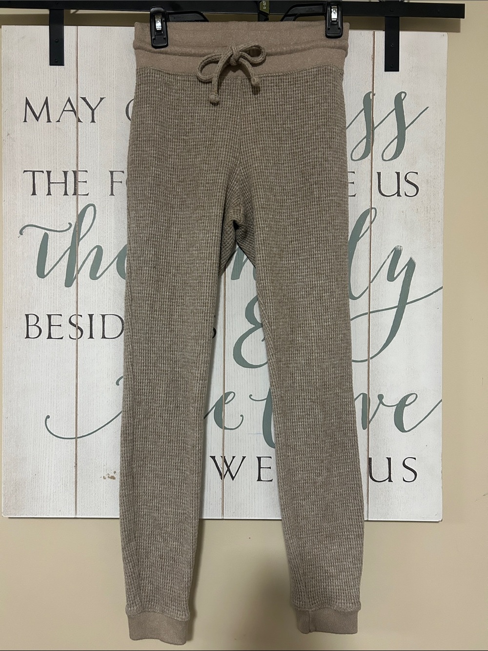 LC Lauren Conrad Waffle Knit Drawstring Joggers - Taupe, size small